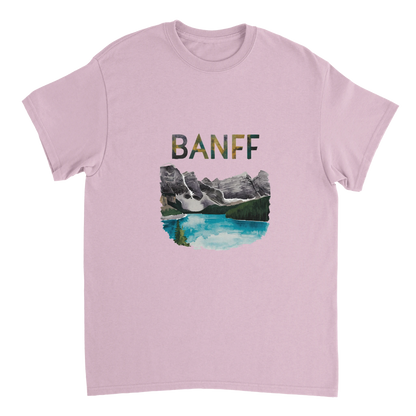 light pink Banff Canada Unisex Travel T-Shirt perfect for travelers and gift seekers