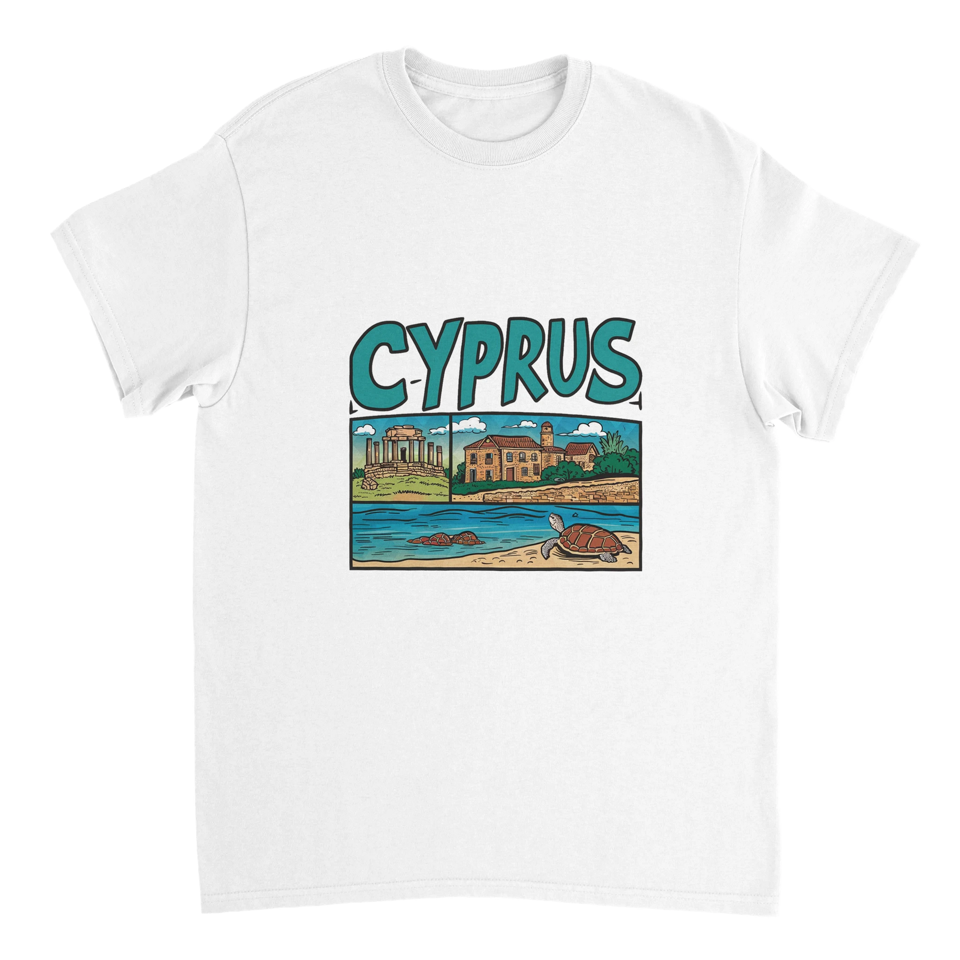 white Cyprus Unisex Travel T-Shirt perfect for travelers and gift seekers