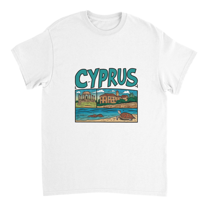 white Cyprus Unisex Travel T-Shirt perfect for travelers and gift seekers
