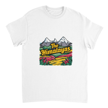 white Himalayas Unisex Travel T-Shirt perfect for travelers and gift seekers