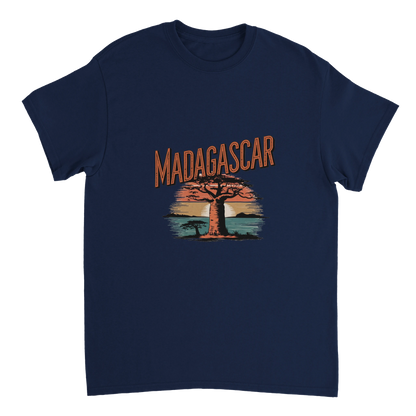 navy Madagascar Unisex Travel T-Shirt perfect for travelers and gift seekers