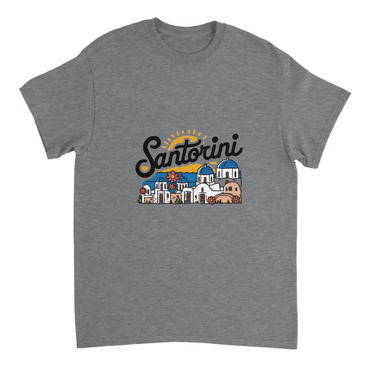 sport grey Santorini Greece Unisex Travel T-Shirt perfect for travelers and gift seekers