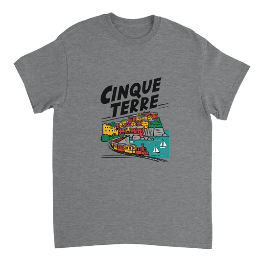 sport grey Cinque Terre Italy Unisex Travel T-Shirt perfect for travelers and gift seekers