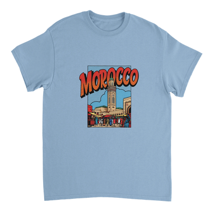 light blue Morocco Unisex Travel T-Shirt perfect for travelers and gift seekers