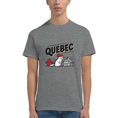 Quebec Canada Unisex Travel T-Shirt featuring a man perfect for travelers and gift seekers