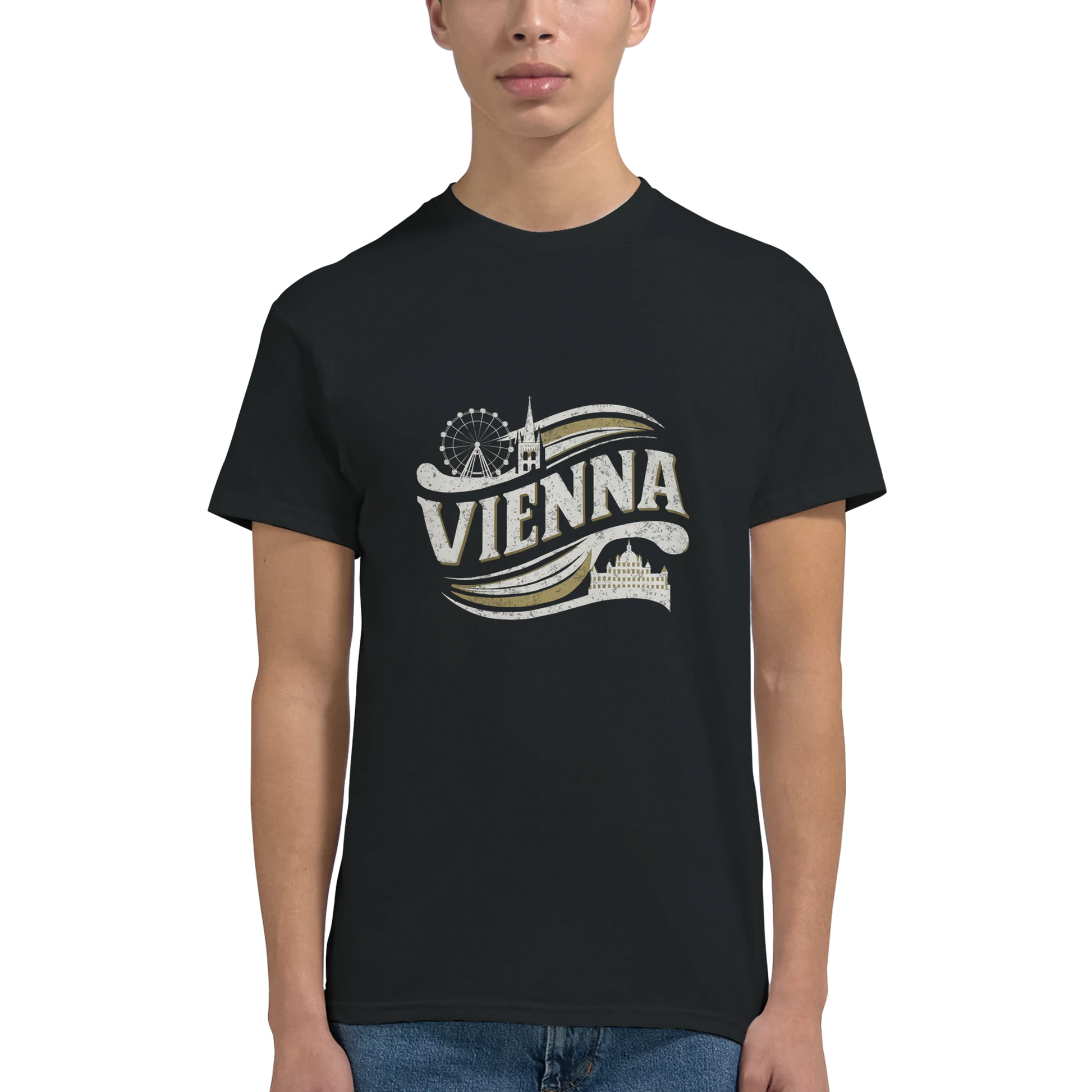 Vienna Austria Unisex Travel T-Shirt featuring a man perfect for travelers and gift seekers