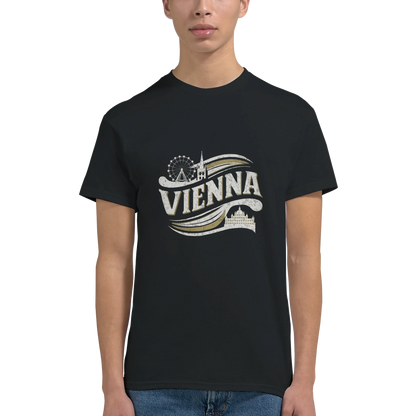 Vienna Austria Unisex Travel T-Shirt featuring a man perfect for travelers and gift seekers
