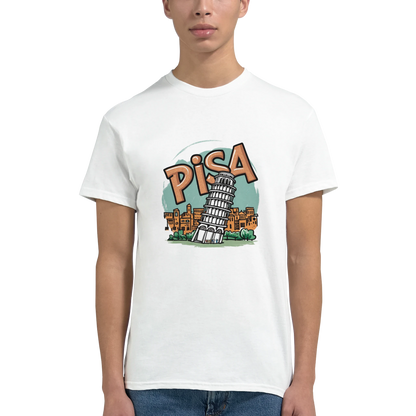 Pisa Italy Unisex Travel T-Shirt featuring a man perfect for travelers and gift seekers