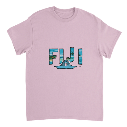light pink Fiji Unisex Travel T-Shirt perfect for travelers and gift seekers