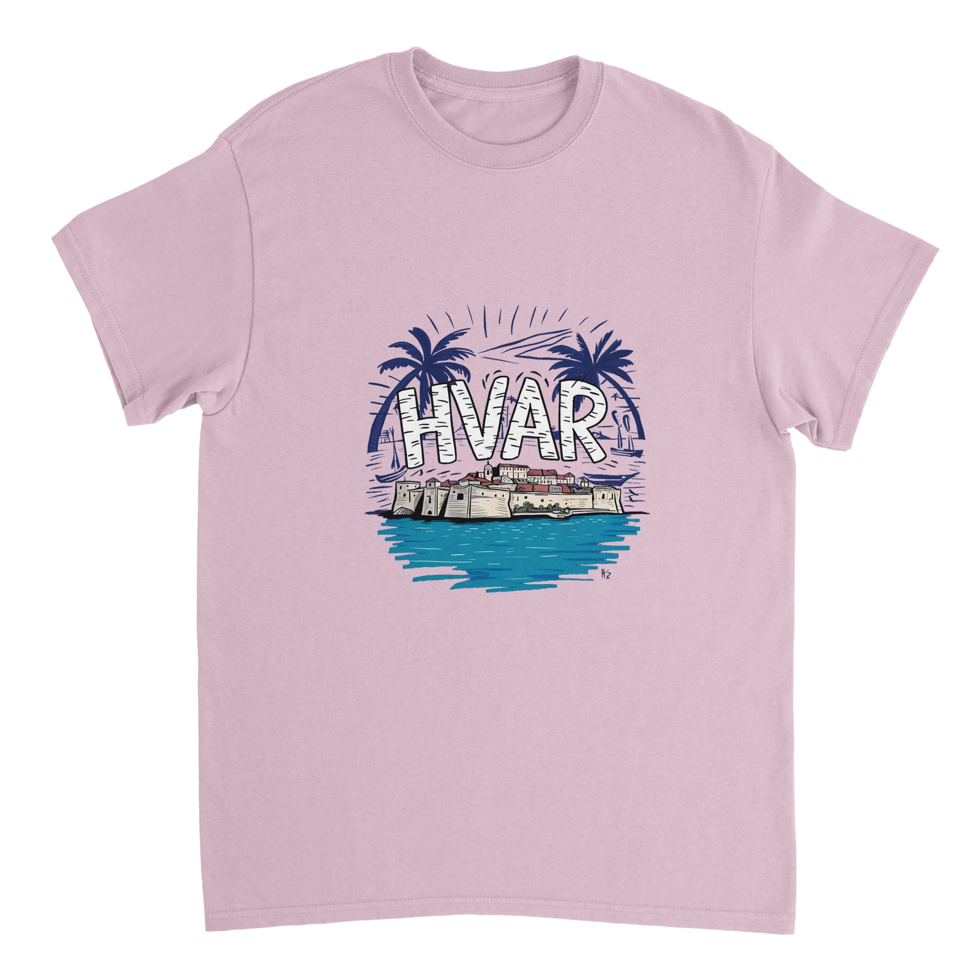 light pink Hvar Croatia Unisex Travel T-Shirt perfect for travelers and gift seekers