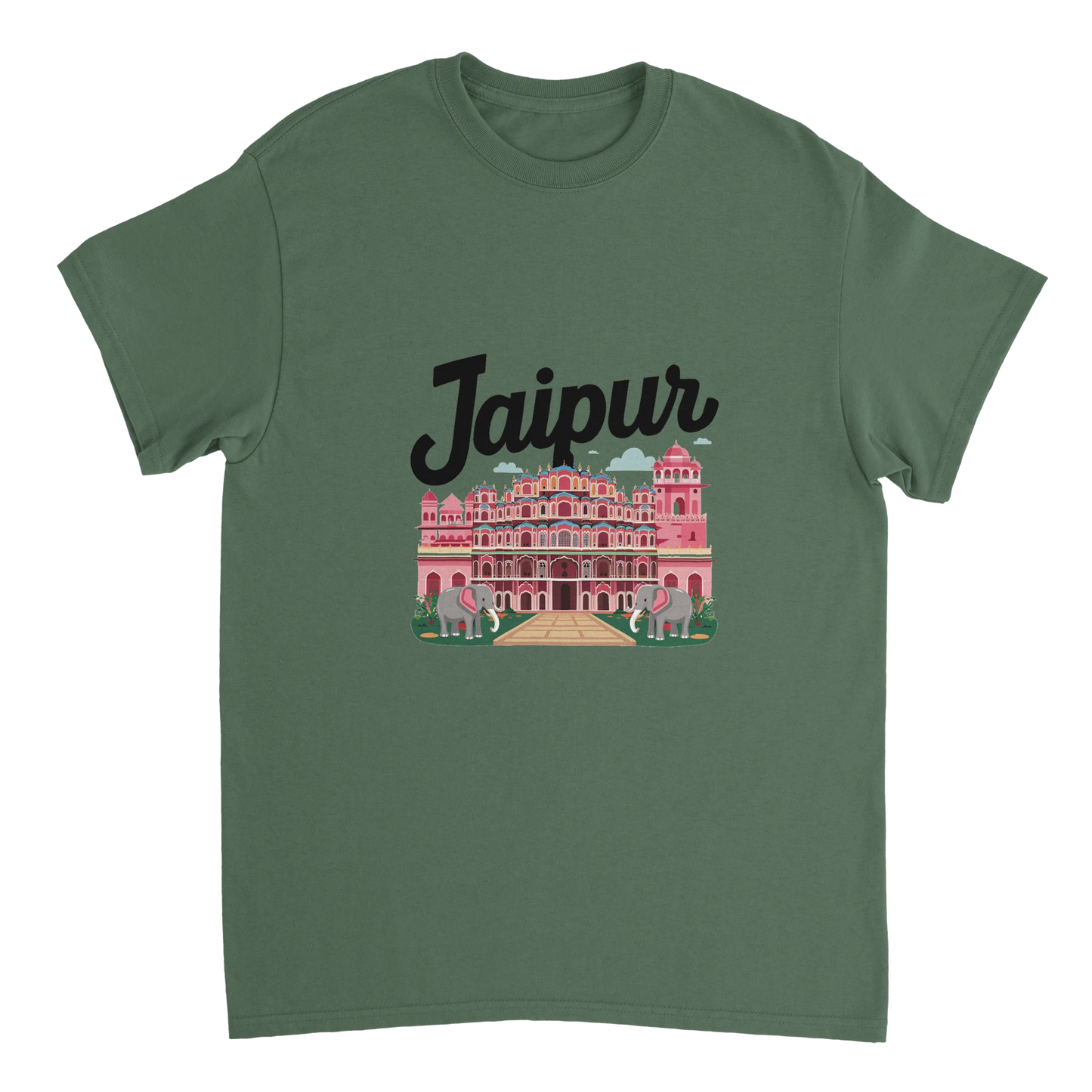 military green Jaipur India Unisex Travel T-Shirt perfect for travelers and gift seekers