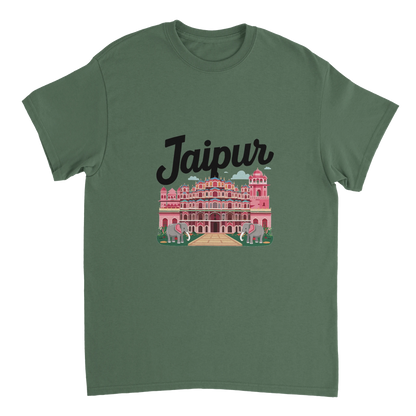 military green Jaipur India Unisex Travel T-Shirt perfect for travelers and gift seekers