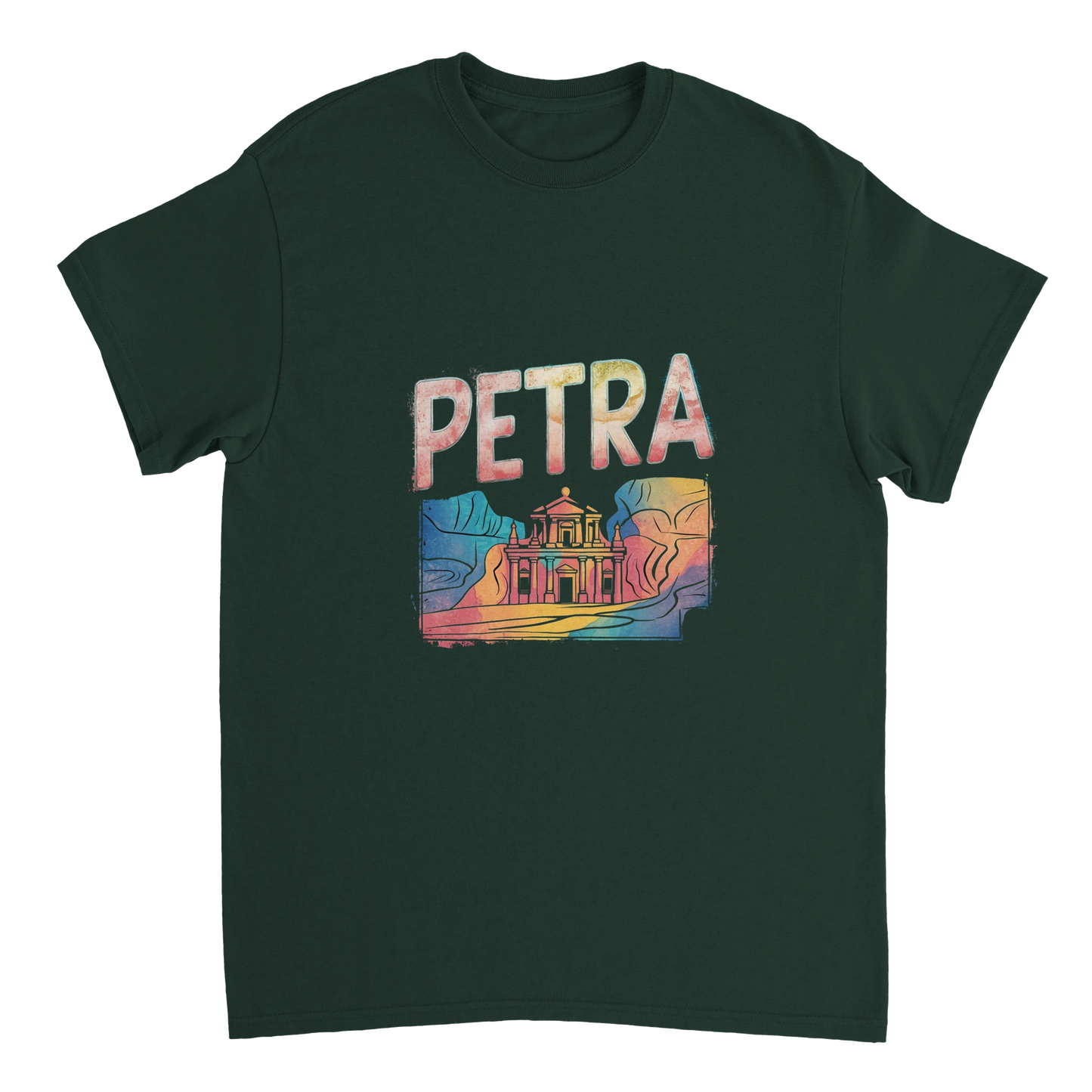 forest green Petra Jordan Unisex Travel T-Shirt perfect for travelers and gift seekers