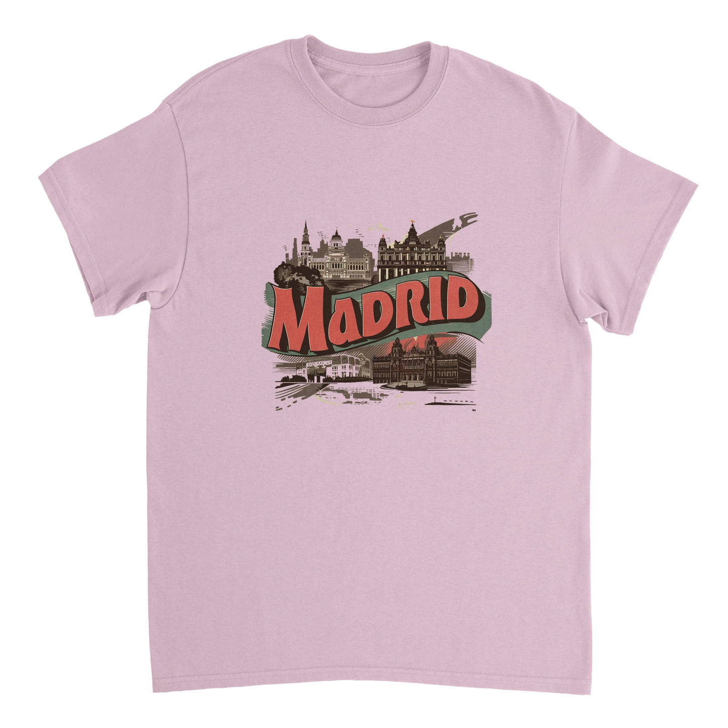 light pink Madrid Spain Unisex Travel T-Shirt perfect for travelers and gift seekers