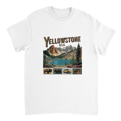 white Yellowstone USA Unisex Travel T-Shirt perfect for travelers and gift seekers