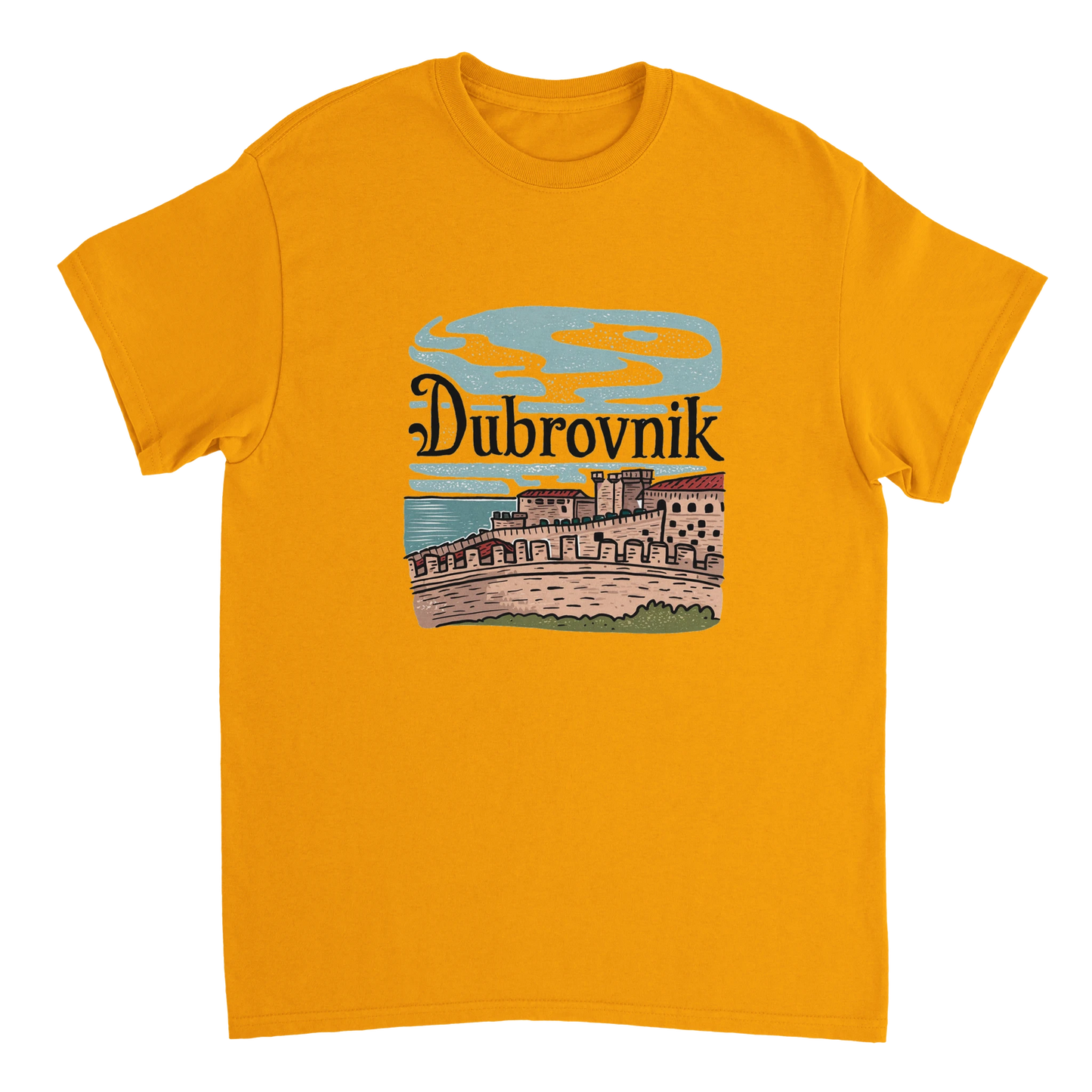 gold Dubrovnik Croatia Unisex Travel T-Shirt perfect for travelers and gift seekers