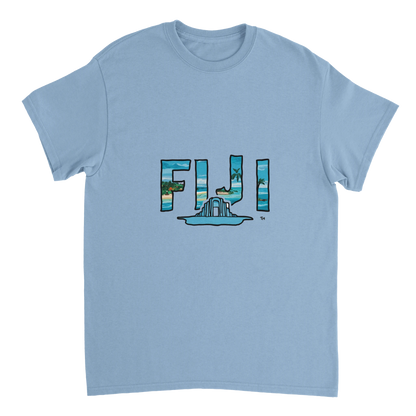 light blue Fiji Unisex Travel T-Shirt perfect for travelers and gift seekers