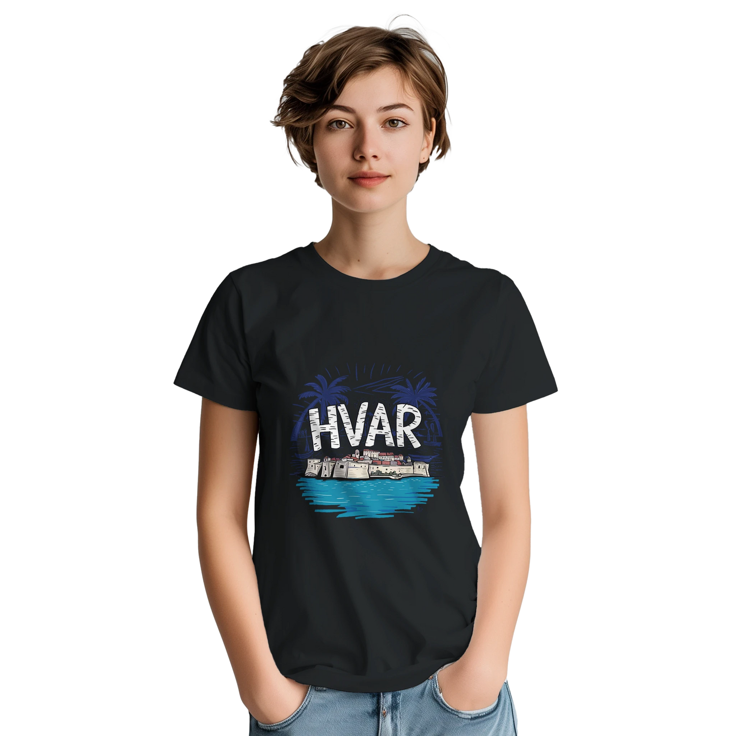 Hvar Croatia Unisex Travel T-Shirt featuring a person perfect for travelers and gift seekers