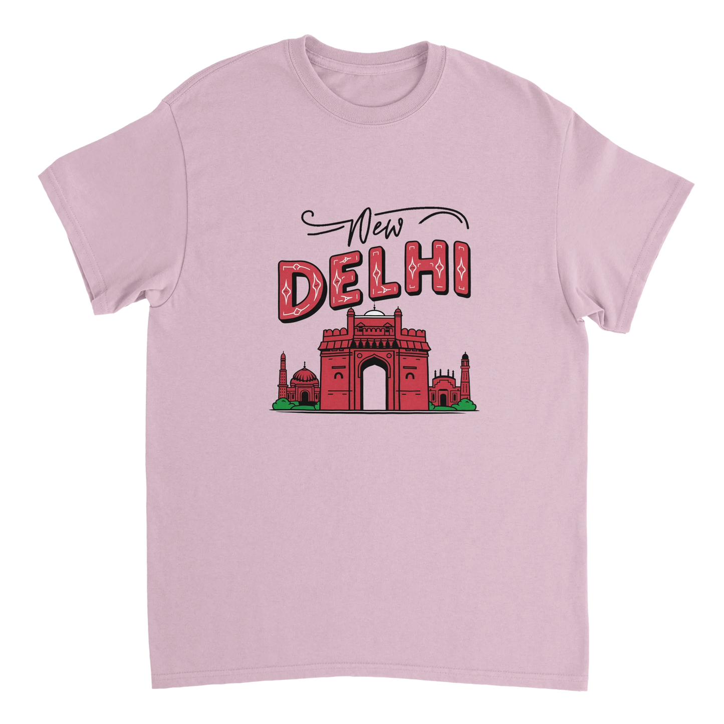 light pink New Delhi India Unisex Travel T-Shirt perfect for travelers and gift seekers