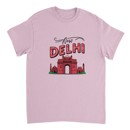light pink New Delhi India Unisex Travel T-Shirt perfect for travelers and gift seekers