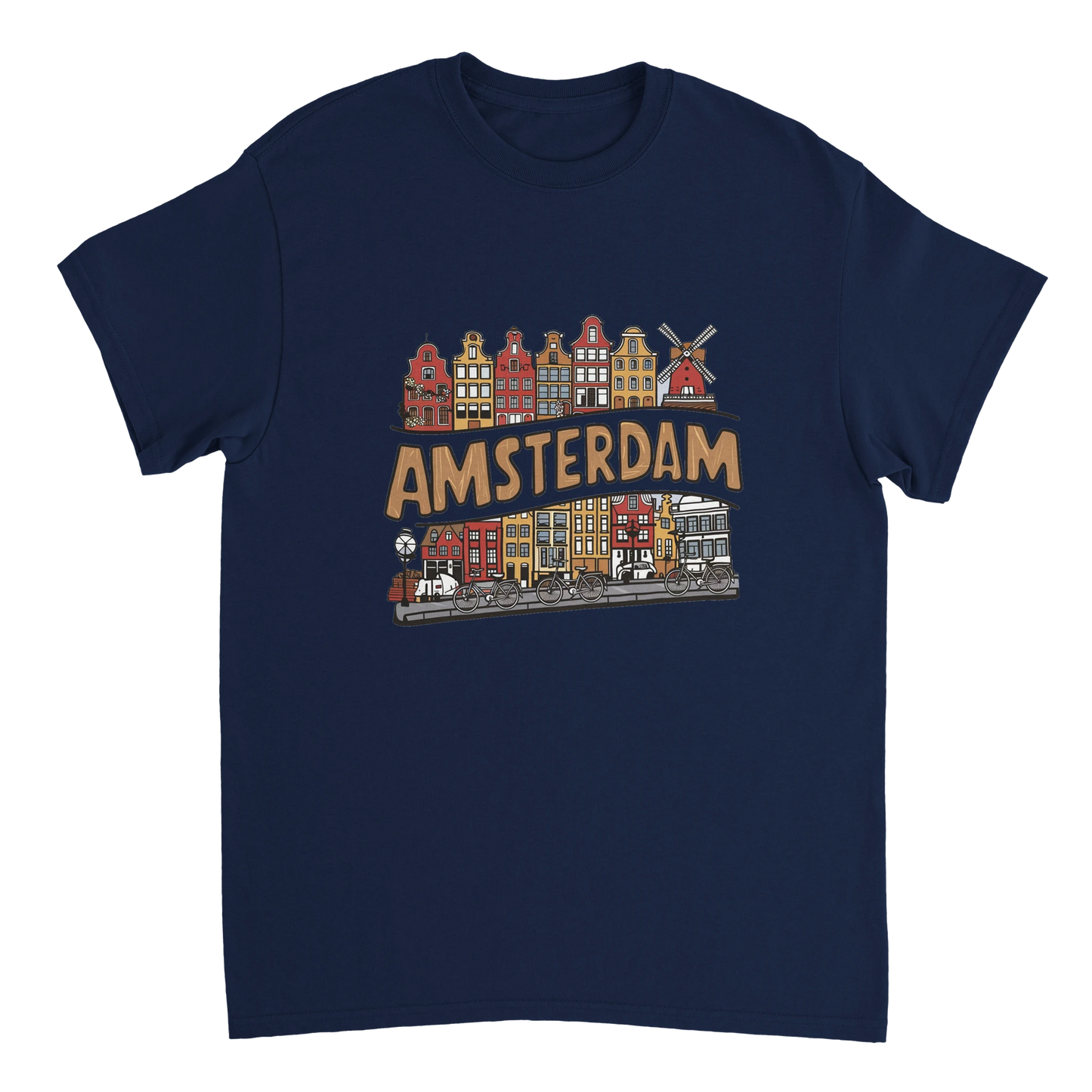 navy Amsterdam Netherlands Unisex Travel T-Shirt perfect for travelers and gift seekers