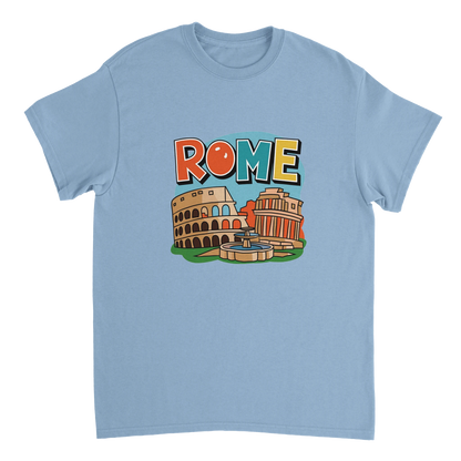 light blue Rome Italy Unisex Travel T-Shirt perfect for travelers and gift seekers