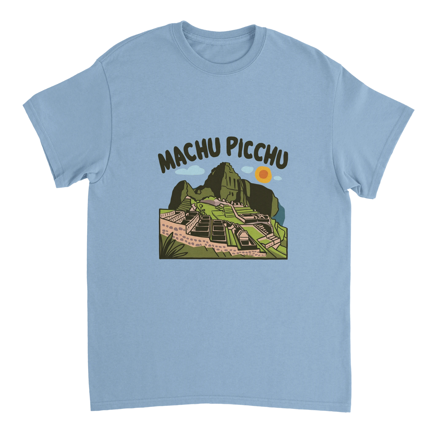 light blue Machu Picchu Unisex Travel T-Shirt perfect for travelers and gift seekers