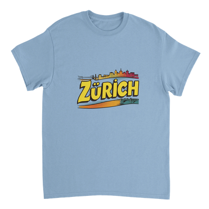 light blue Zurich Switzerland Unisex Travel T-Shirt perfect for travelers and gift seekers