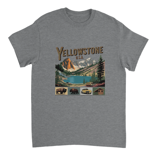 sport grey Yellowstone USA Unisex Travel T-Shirt perfect for travelers and gift seekers