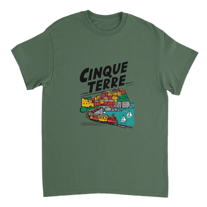 military green Cinque Terre Italy Unisex Travel T-Shirt perfect for travelers and gift seekers