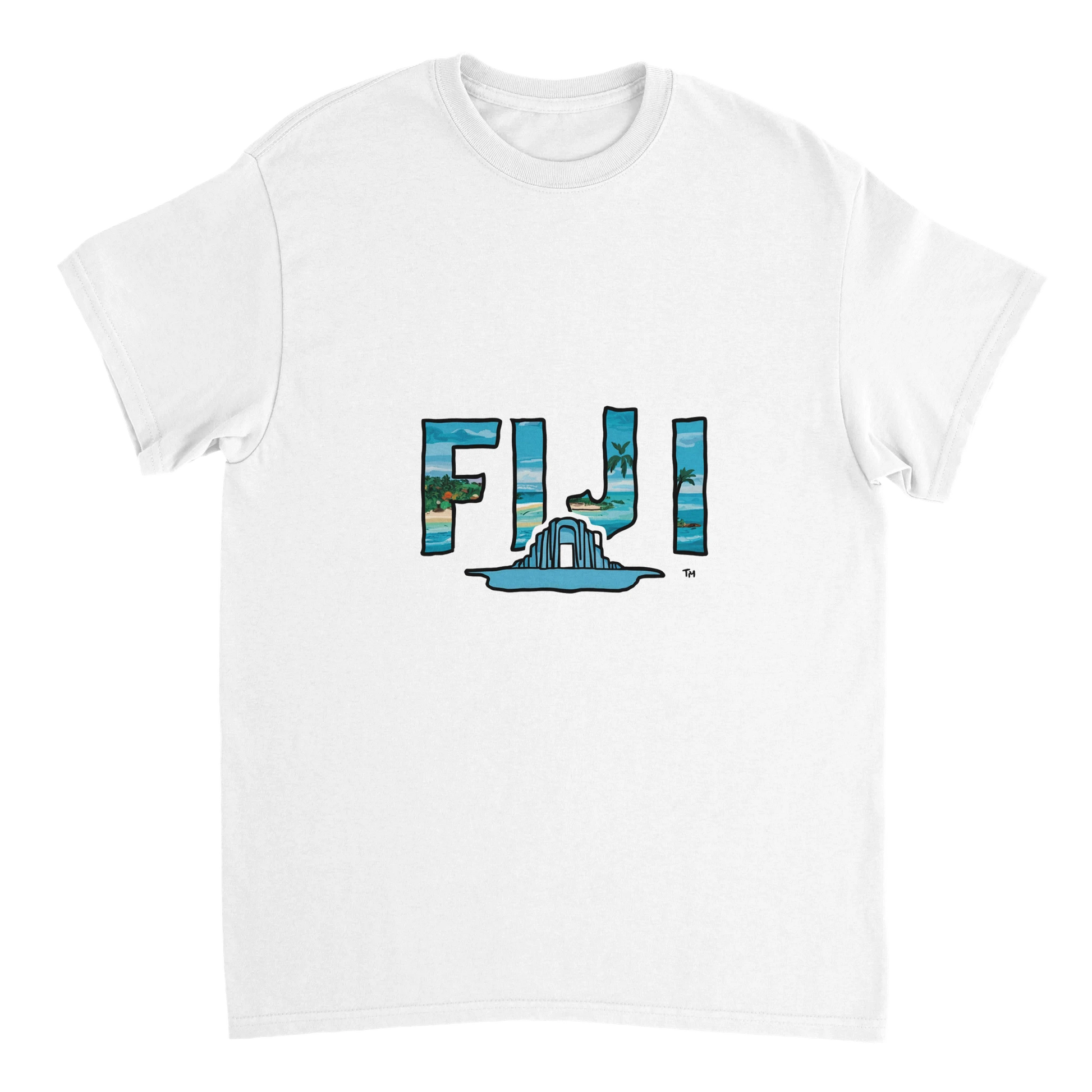 white Fiji Unisex Travel T-Shirt perfect for travelers and gift seekers