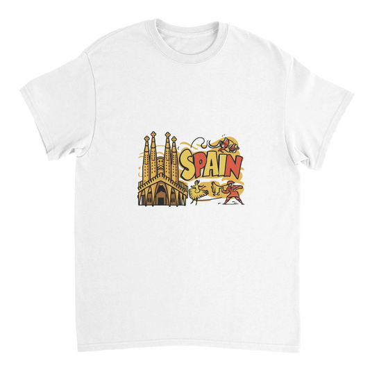 white Spain Unisex Travel T-Shirt perfect for travelers and gift seekers