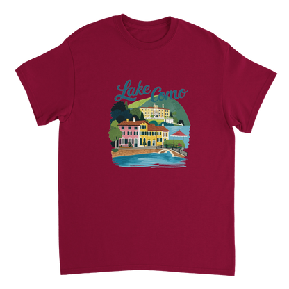 cardinal red Lake Como Italy Unisex Travel T-Shirt perfect for travelers and gift seekers