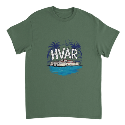 military green Hvar Croatia Unisex Travel T-Shirt perfect for travelers and gift seekers
