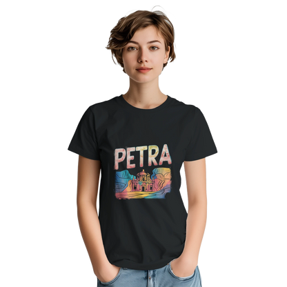 Petra Jordan Unisex Travel T-Shirt featuring a person perfect for travelers and gift seekers