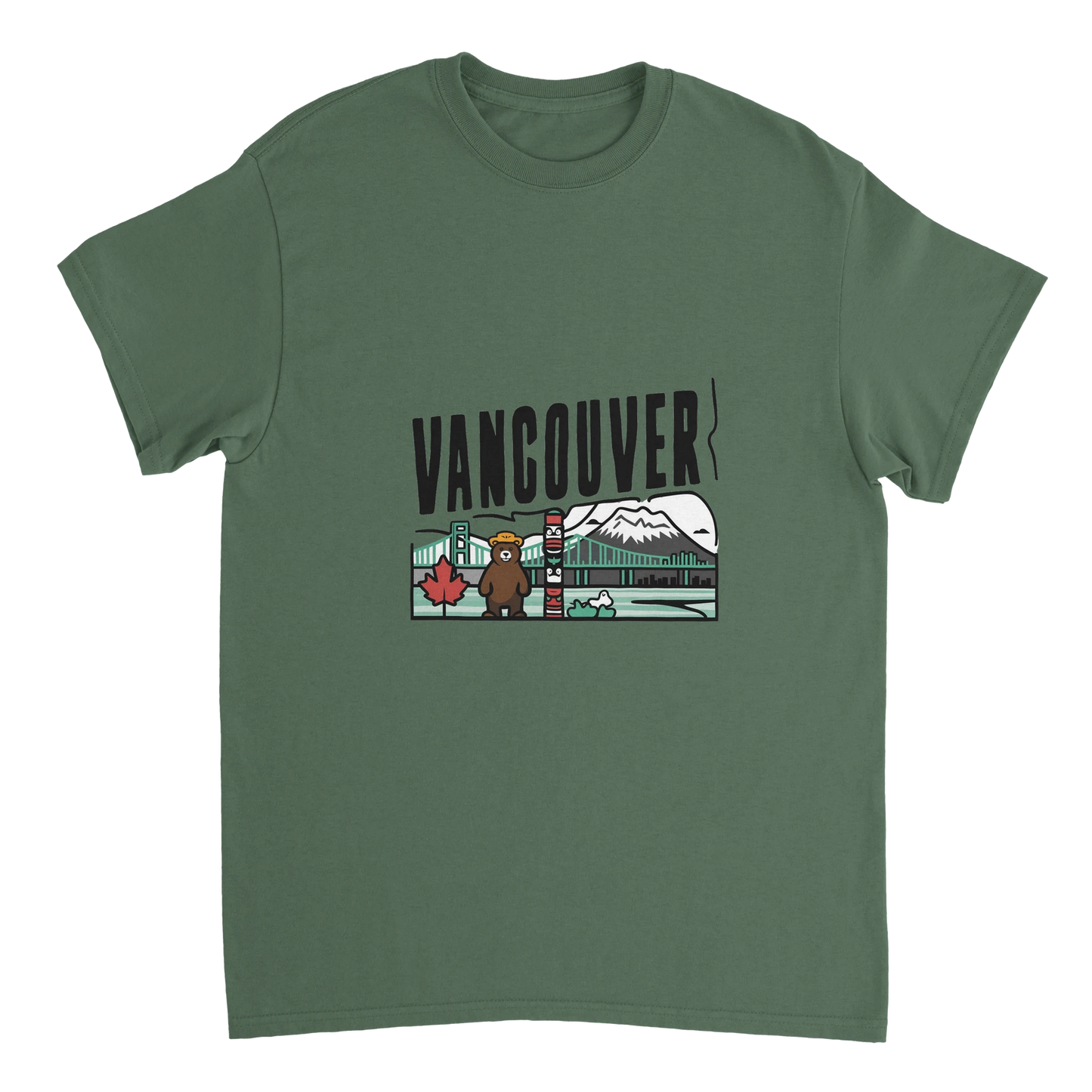 military green Vancouver Canada Unisex Travel T-Shirt perfect for travelers and gift seekers