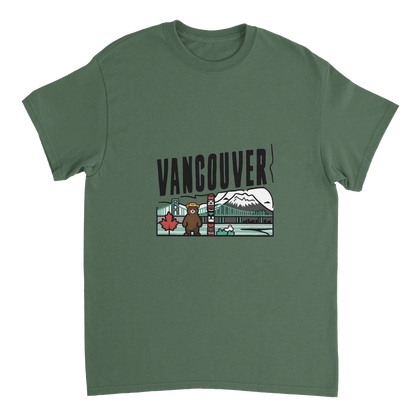 military green Vancouver Canada Unisex Travel T-Shirt perfect for travelers and gift seekers
