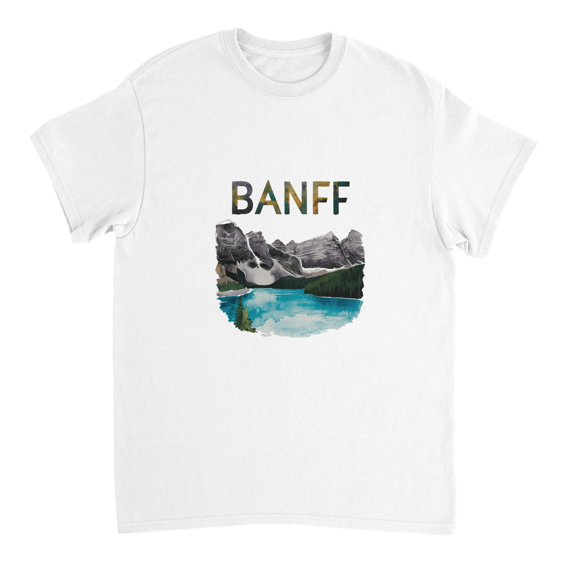 white Banff Canada Unisex Travel T-Shirt perfect for travelers and gift seekers