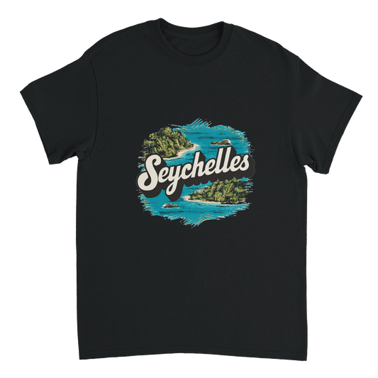 black Seychelles Unisex Travel T-Shirt perfect for travelers and gift seekers
