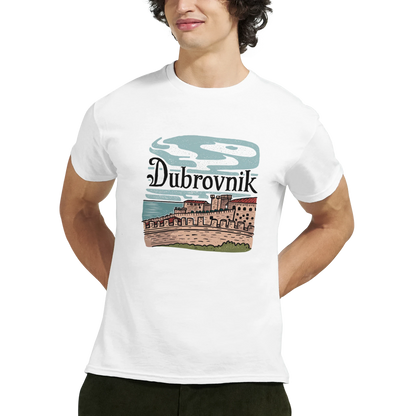 Dubrovnik Croatia Unisex Travel T-Shirt featuring a man from the front perfect for travelers and gift seekers