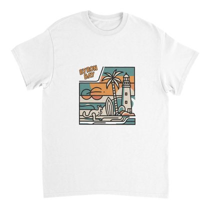 white Byron Bay Australia Unisex Travel T-Shirt perfect for travelers and gift seekers