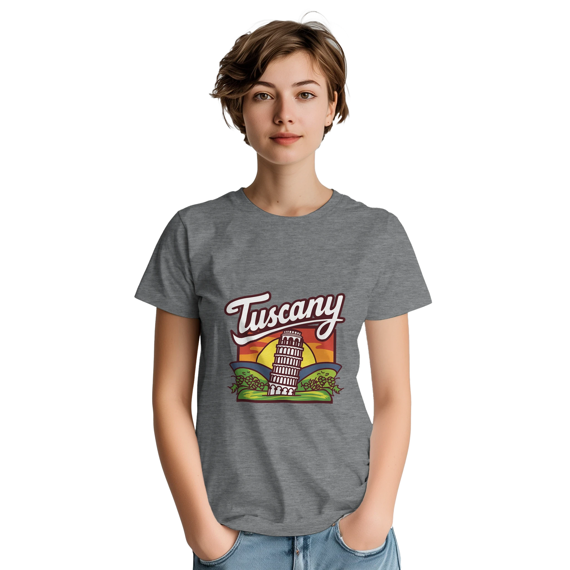 Tuscany Italy Unisex Travel T-Shirt featuring a person perfect for travelers and gift seekers