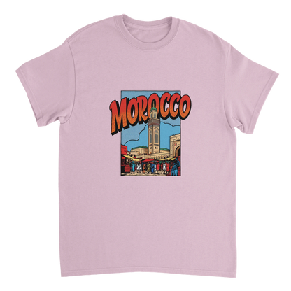 light pink Morocco Unisex Travel T-Shirt perfect for travelers and gift seekers