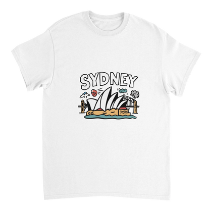 white Sydney Australia Unisex Travel T-Shirt perfect for travelers and gift seekers