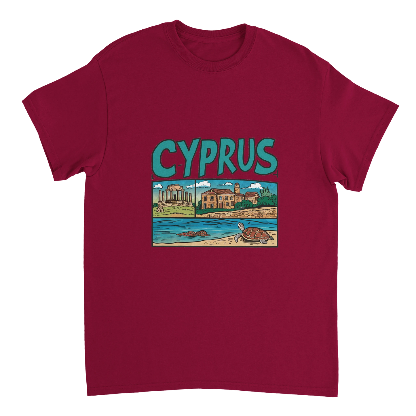 cardinal red Cyprus Unisex Travel T-Shirt perfect for travelers and gift seekers