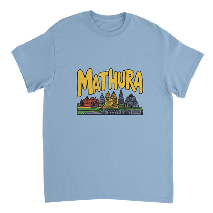light blue Mathura India Unisex Travel T-Shirt perfect for travelers and gift seekers
