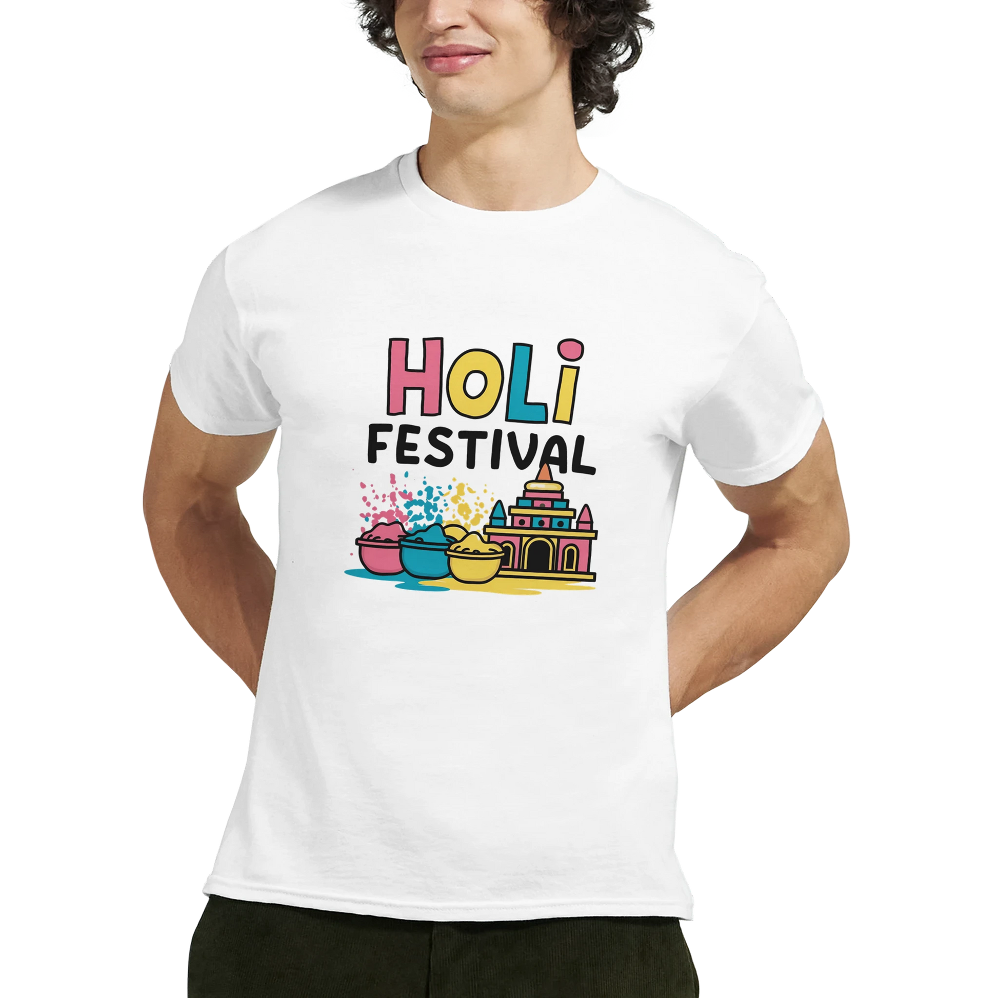 Holi Festival Mathura India Unisex Travel T-Shirt featuring a man perfect for travelers and gift seekers