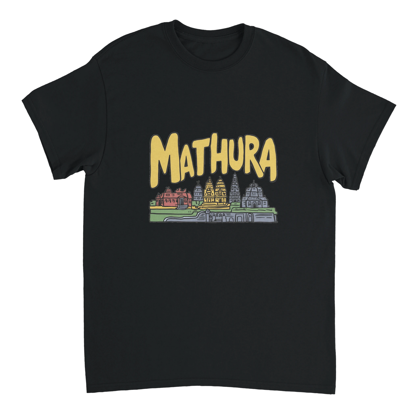 black Mathura India Unisex Travel T-Shirt perfect for travelers and gift seekers