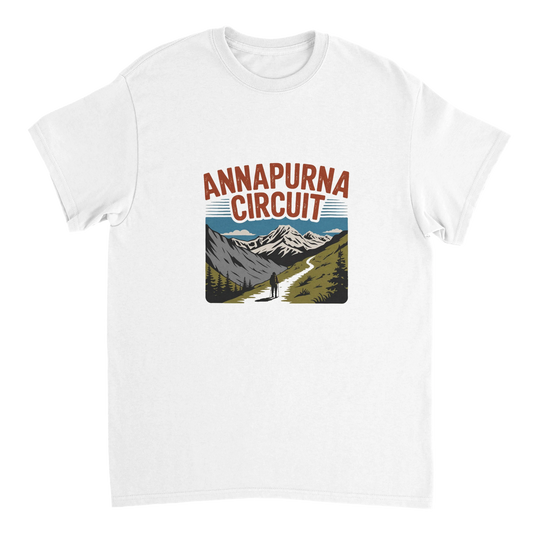 white Annapurna Circuit Nepal Unisex Travel T-Shirt perfect for travelers and gift seekers