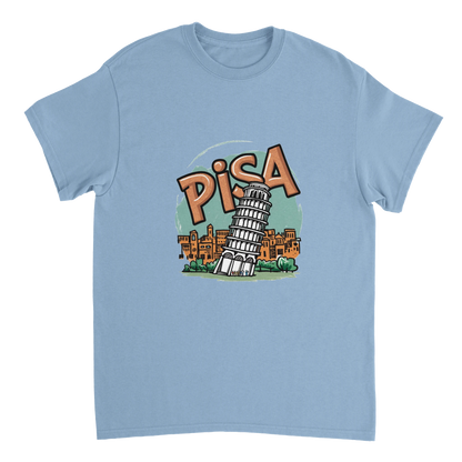 light blue Pisa Italy Unisex Travel T-Shirt perfect for travelers and gift seekers